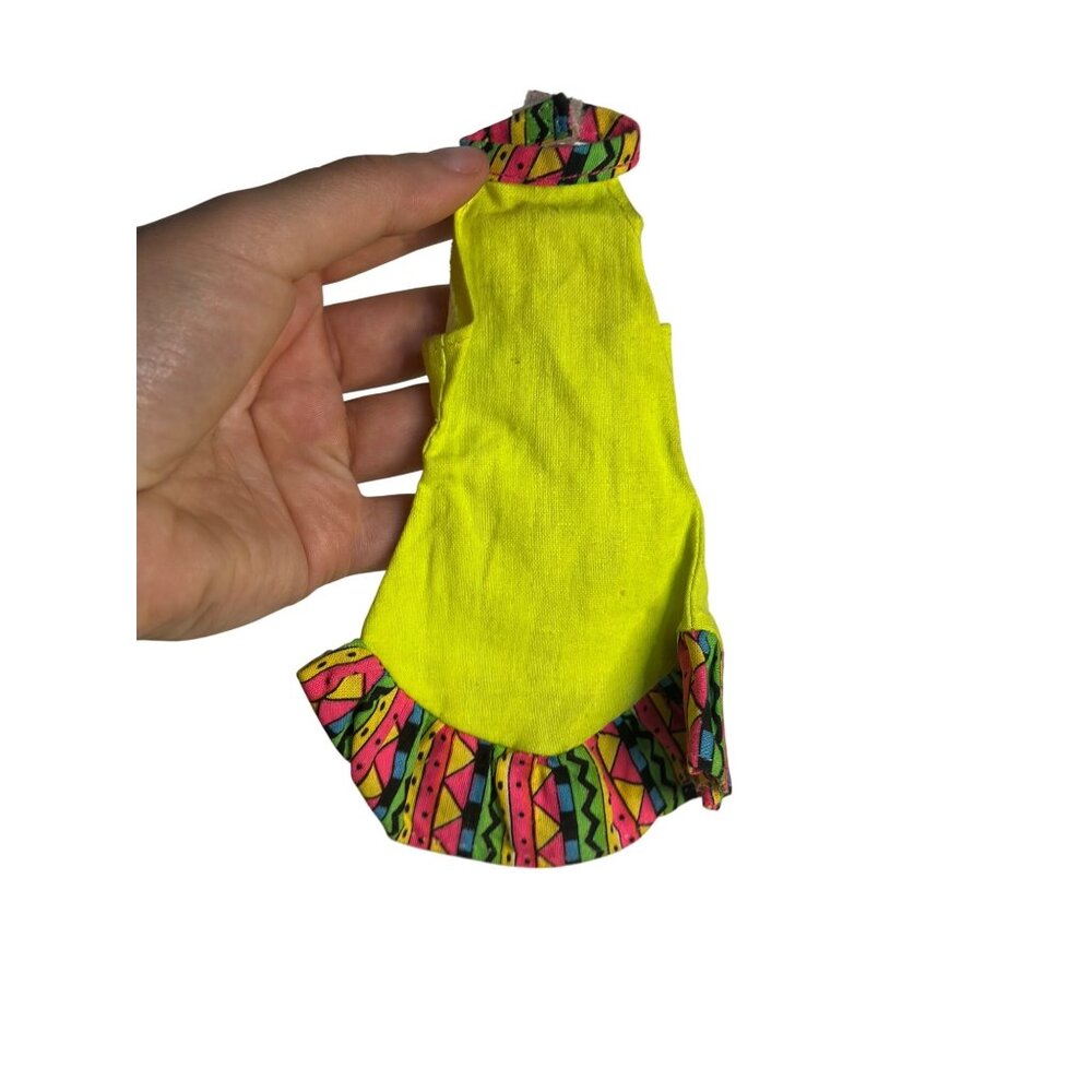 VTG Barbie Doll Aztec Rainbow Dress‎ Neon Green Ruffle Choker Sleeveless Outfit